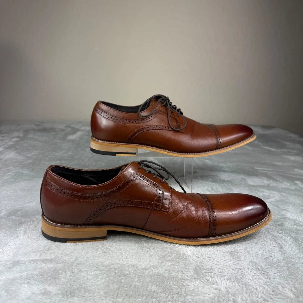 Stacy Adams Mens Cognac Brown Leather Cap Toe Brogue Oxford Dress Shoes 12M